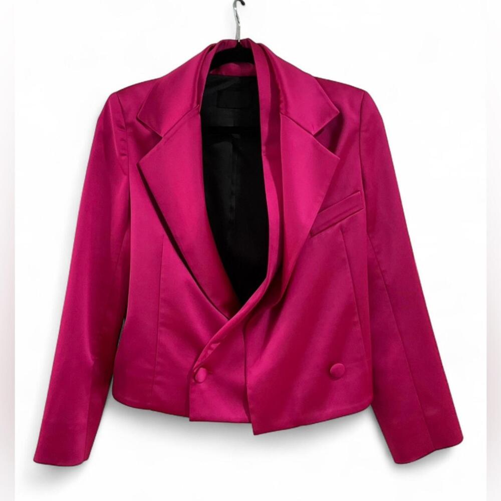 LIKE NEW💕RtA | SZ 2 | Relaxed Glam Fuchsia Oaklee Crop Blazer Top Jacket $595 - Picture 6 of 9